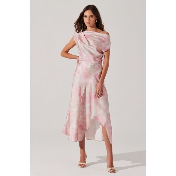 ASTR The Label Mairyn Tie Dye Satin Midi Dress - pink Watercolor size S NWT - Picture 2 of 7